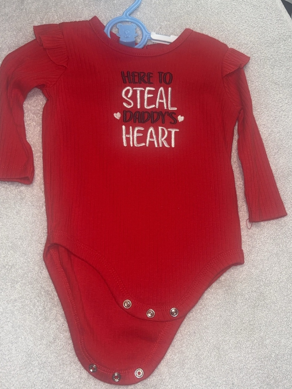 Baby Essentials Red Long-Sleeve Ruffle Shoulder One-Piece